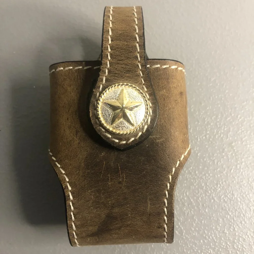 Vintage Leather Holster w/Gold Silver Star Embellishment Phone Multi-use Carrier